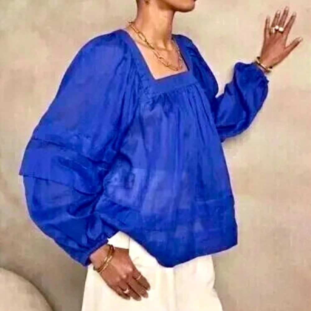 Banana Republic Cobalt Blue Square Neck Blouse
